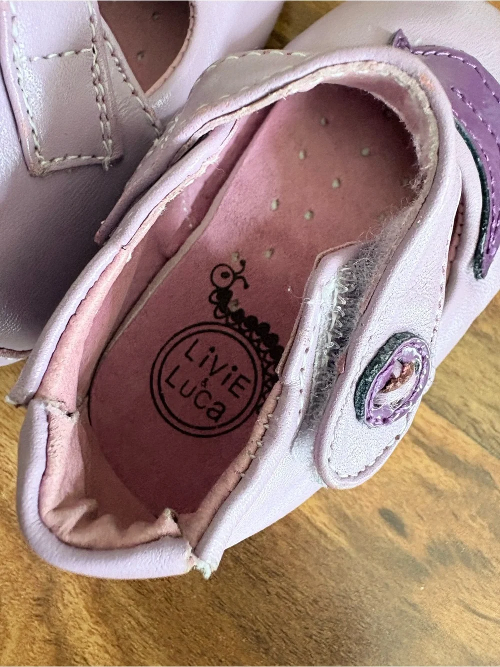 Live & Luca Baby Girl Lilac Leather Pio Bird Peacock Crib Shoes 0 6 12 Months